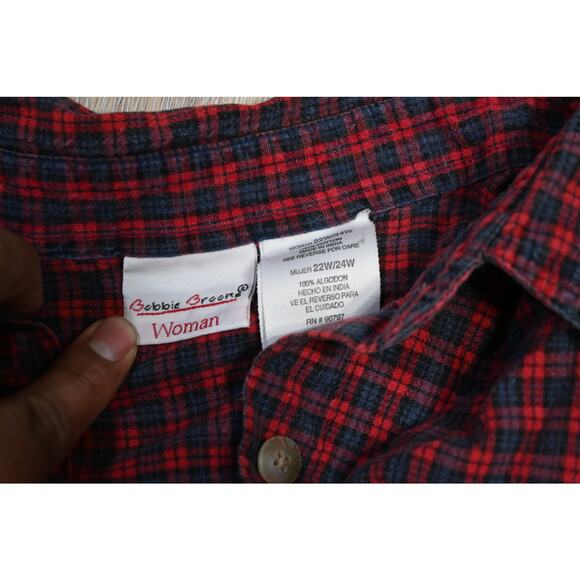 Bobbie Brooks Women Flannel 22W/24W Red Plaid Christmas Snowman Embroidered - Picture 3 of 5